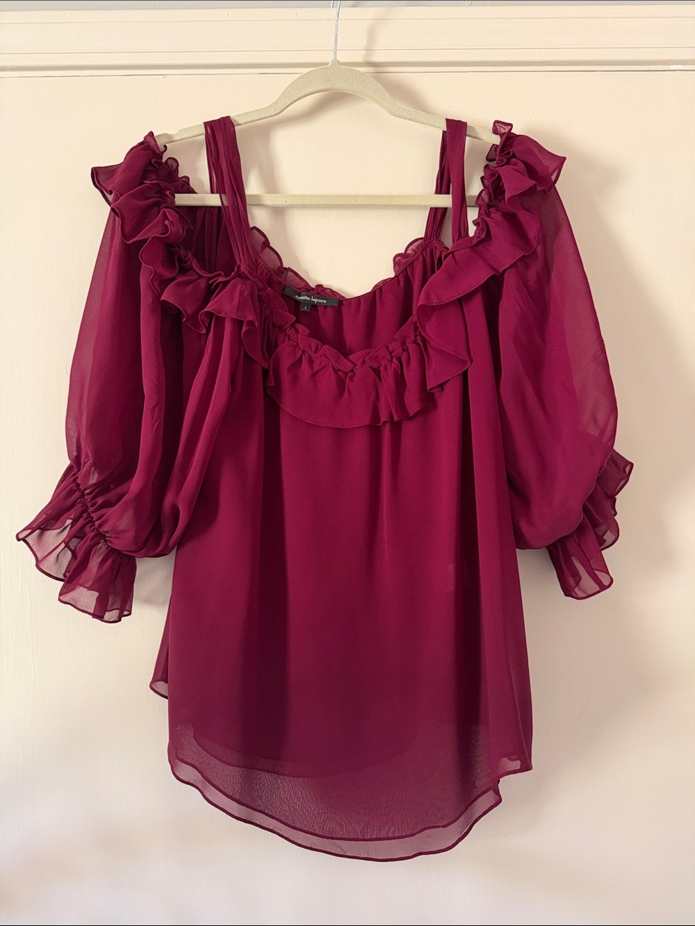 Nanette Lepore Burgundy Ruffled Cold-Shoulder Blouse